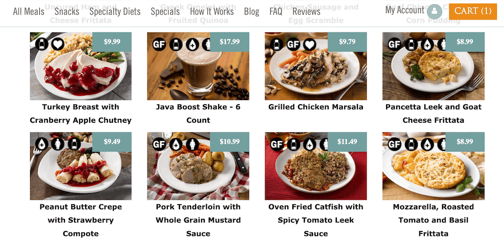 Picking out meals on Silver Cuisine's website
