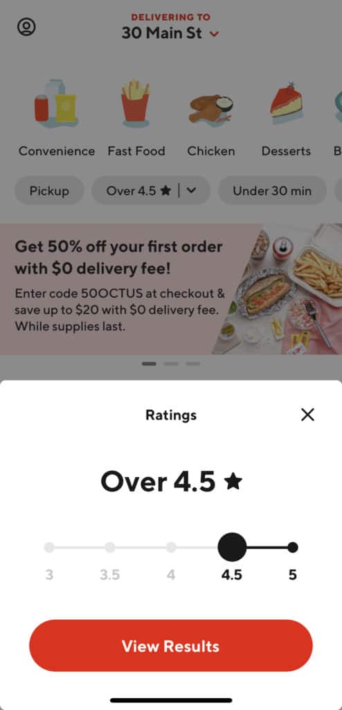 Search for restaurants based on DoorDash's unique rating system