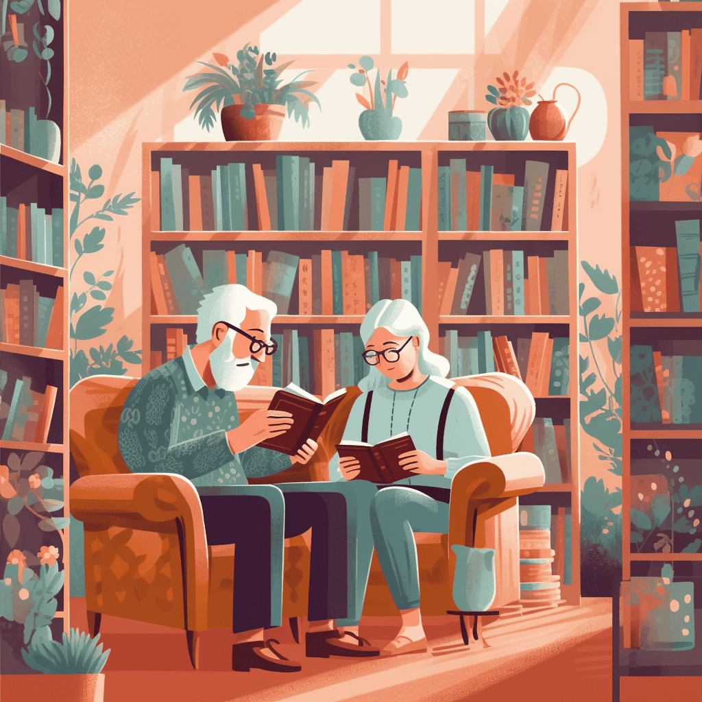 seniors in a library