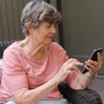Our editor's grandma using the senior-friendly Jitterbug Smart3