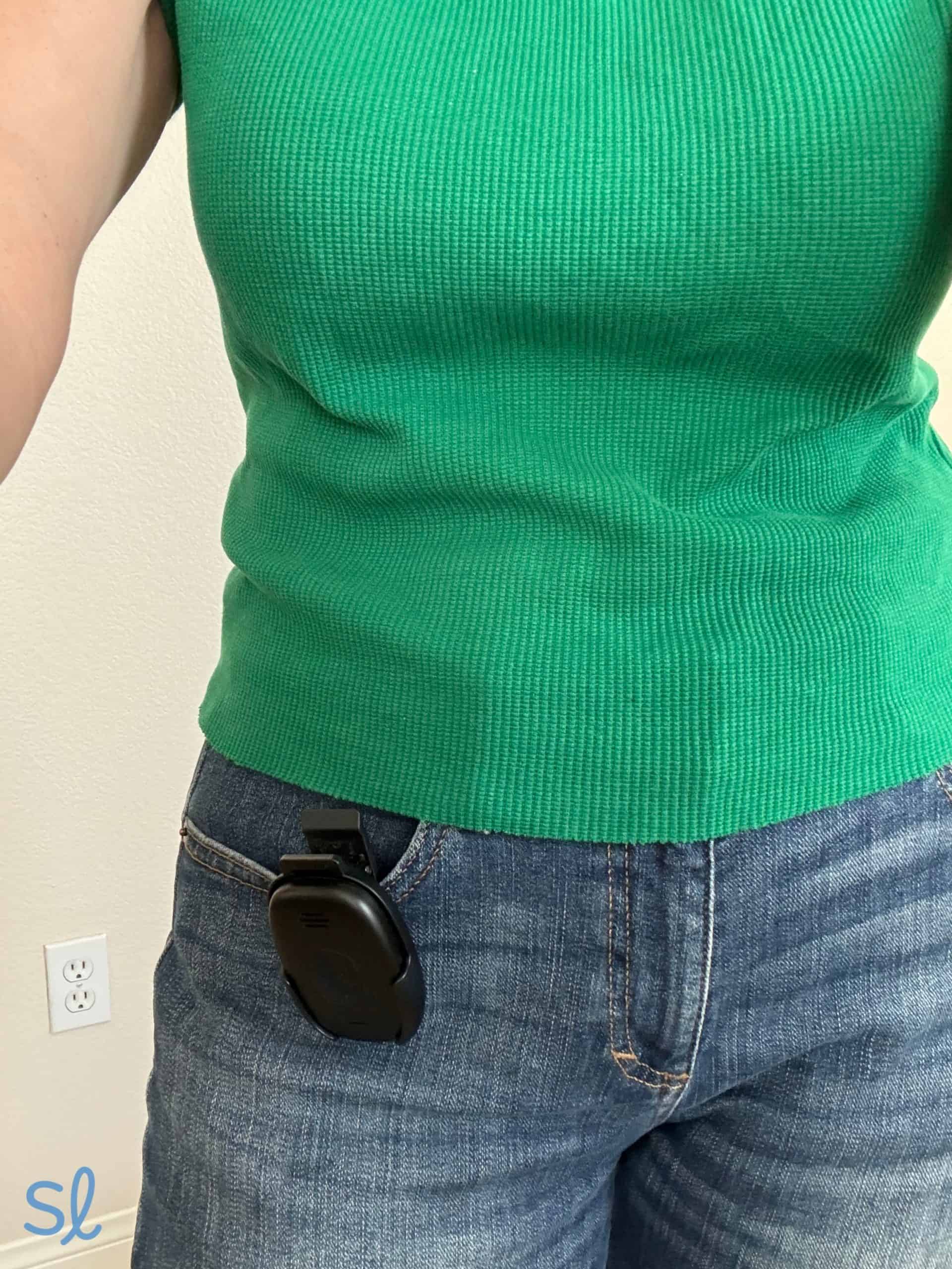 Wearing the Lively Mobile2 using the belt clip 