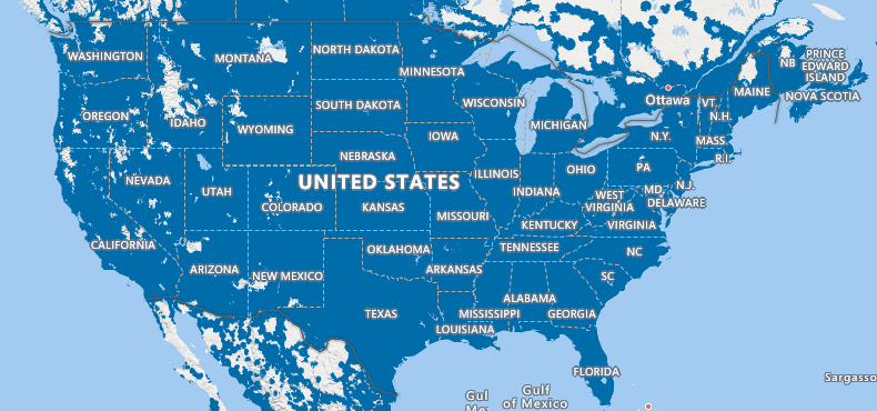 Consumer Cellular's continental U.S. coverage map