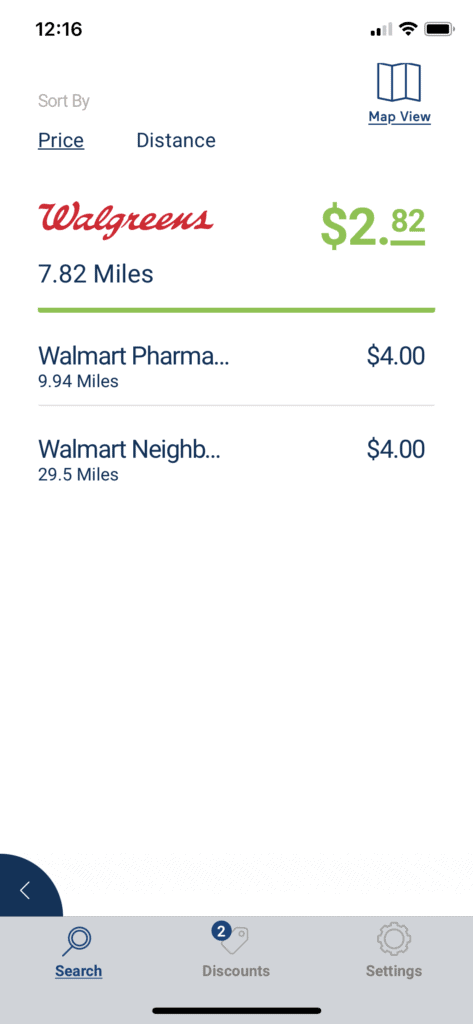 Easily view nearby pharmacies and prices in the ValpakRx app