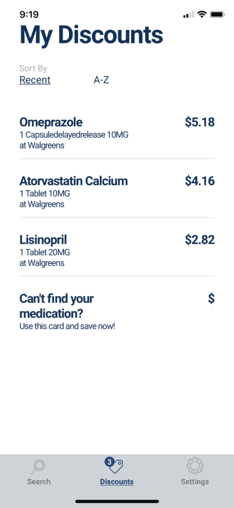 View your recent discounts to quickly refill important medications