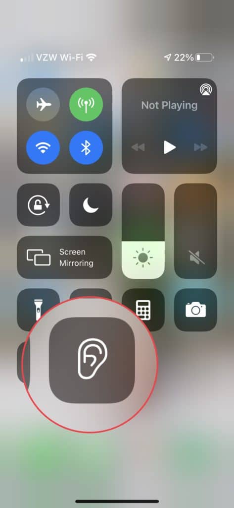 AirPods - Accessing the Hearing icon in the Control Center