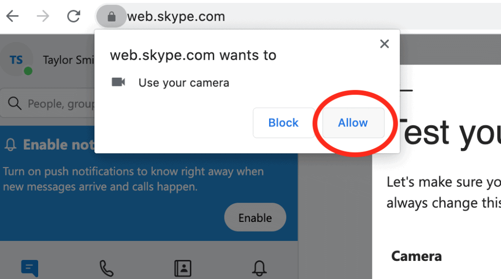Allow Skype to use your camera