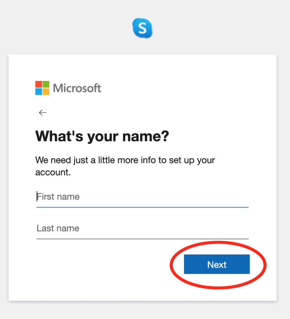 Enter the name you'd like others to see on Skype