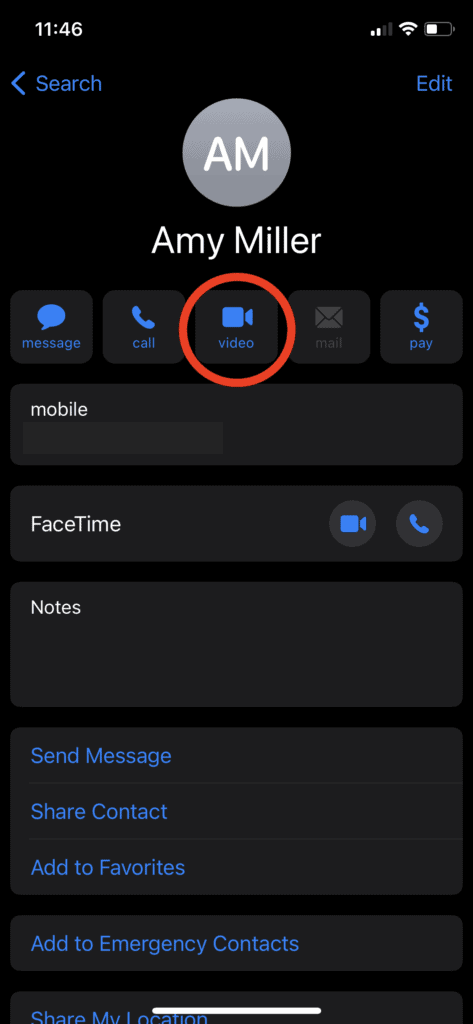 FaceTime - Start a Video Call in Contacts