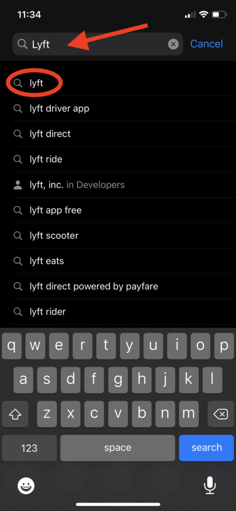 Lyft - Search for the Lyft app