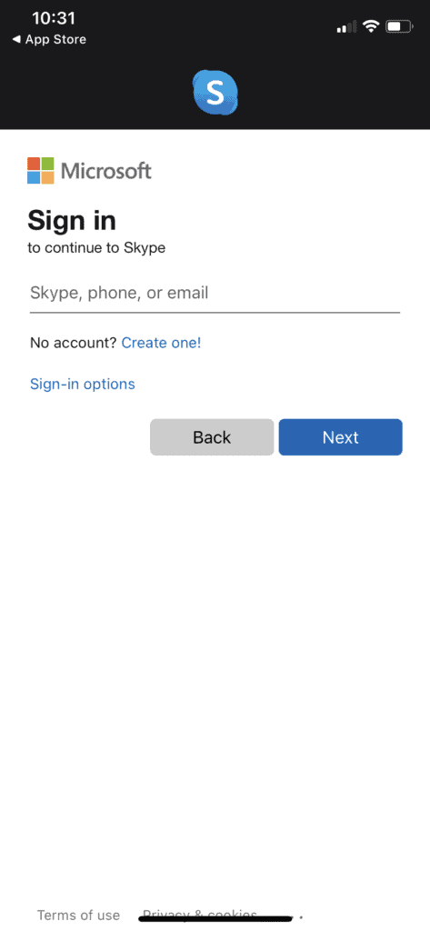 Sign in to Skype on an iPhone