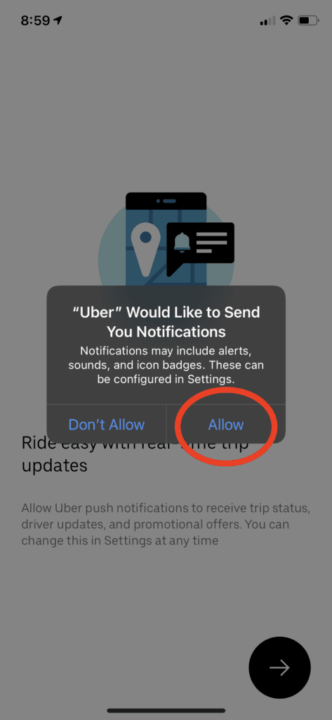 Uber - Allow Uber notifications