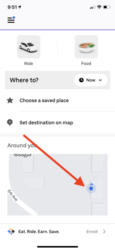 Uber - Your location on the map