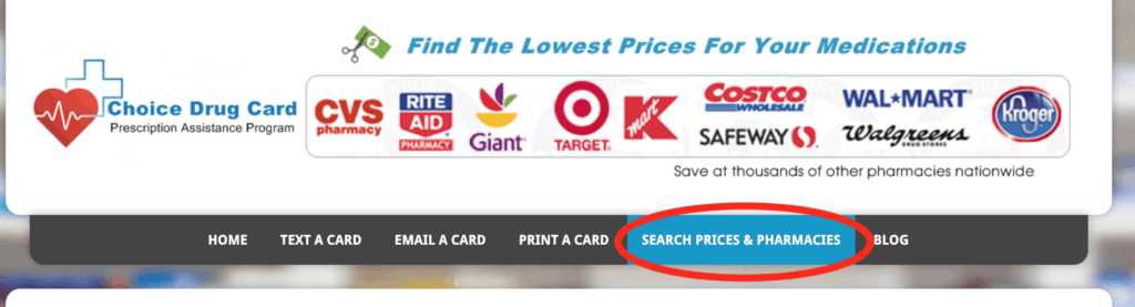 Choice Drug Card - Click "Search Prices - Pharmacies"
