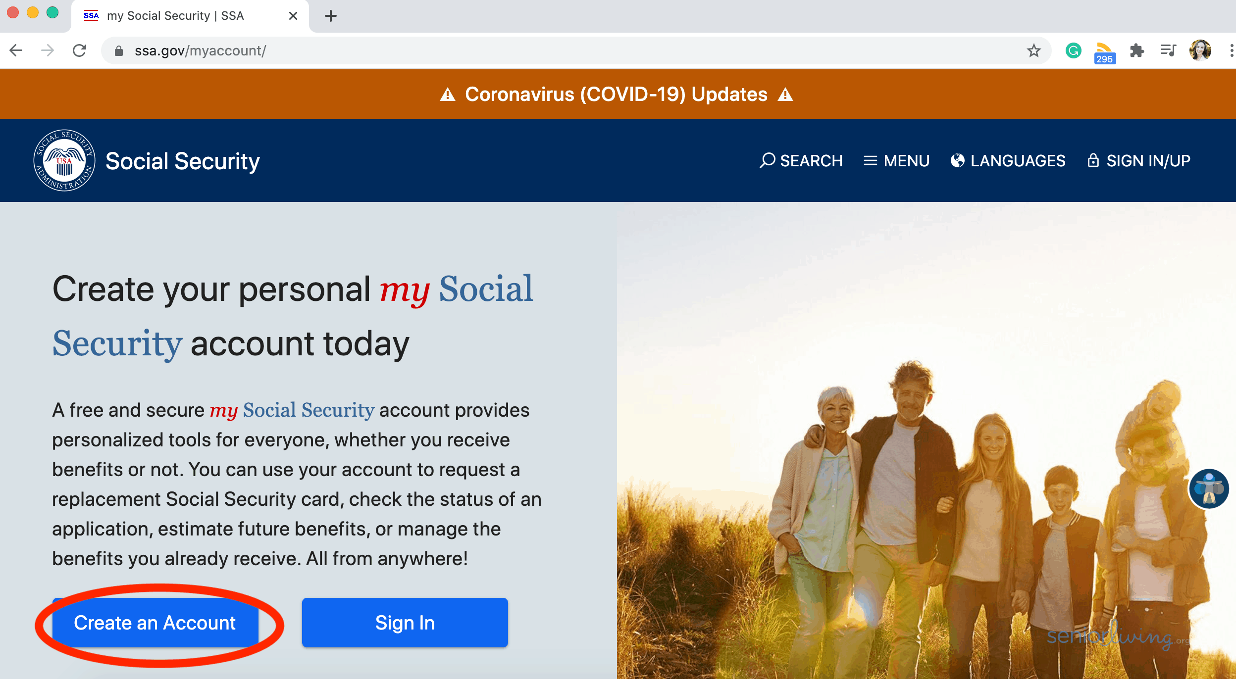 Click Create an Account on the my Social Security home page