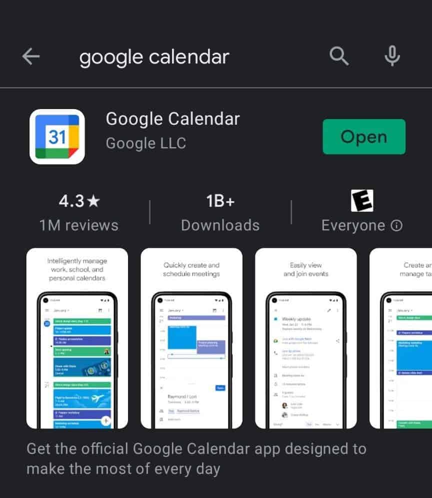 Click "open" or "download" to launch Google Calendar