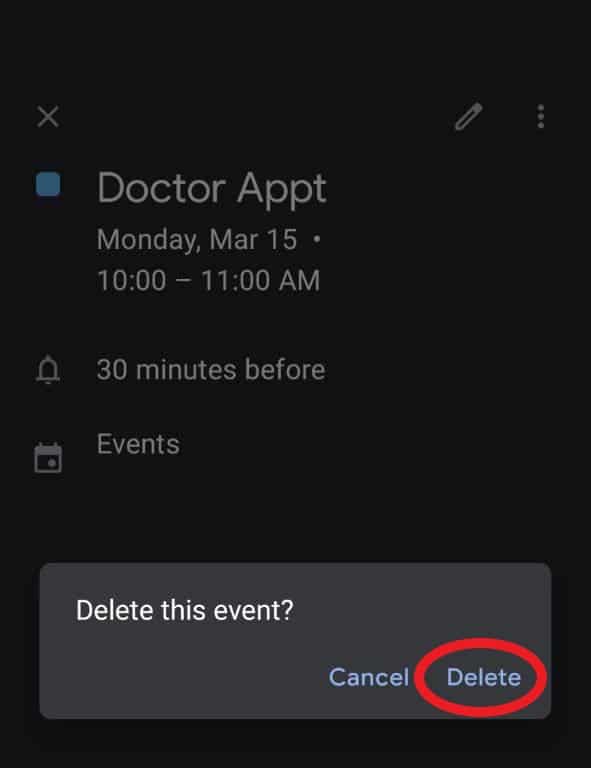 Confirm to delete your Google Calendar event