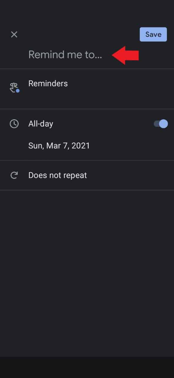 Fill out the reminder in the Google Calendar app