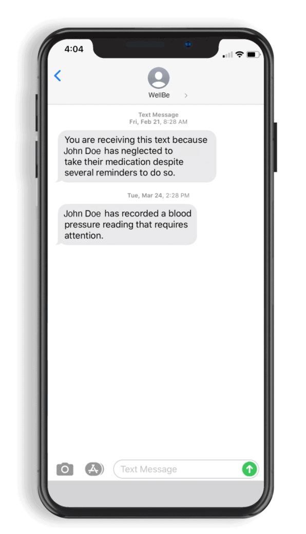 Text messages in the WellBe Virtual Assistant App