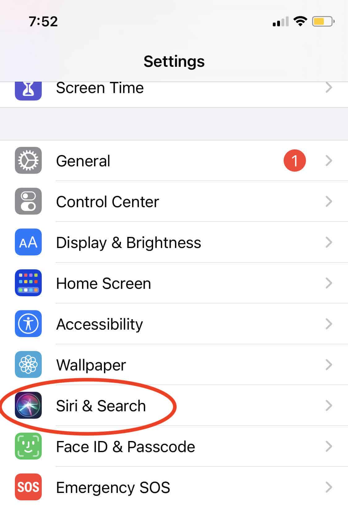Select "Siri & Search"
