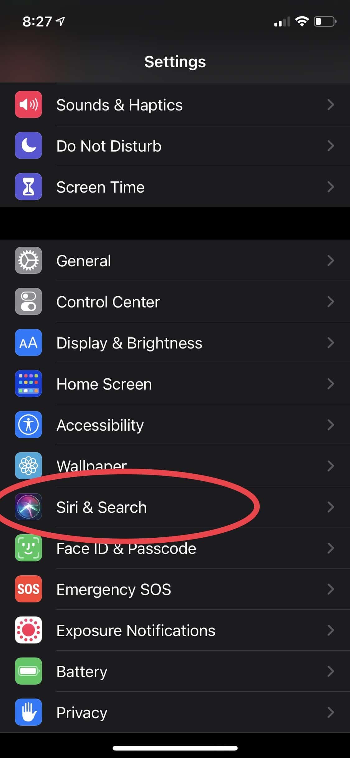 Tap "Siri & Search" - Apple Maps