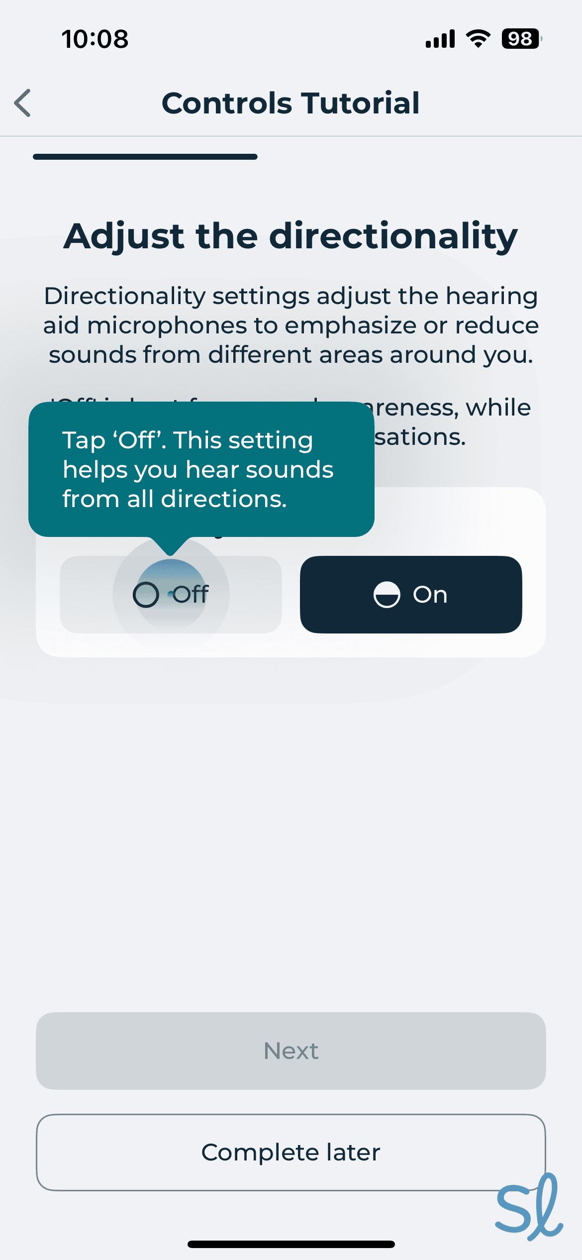 Adjusting microphone directionality in the Lexie mobile app