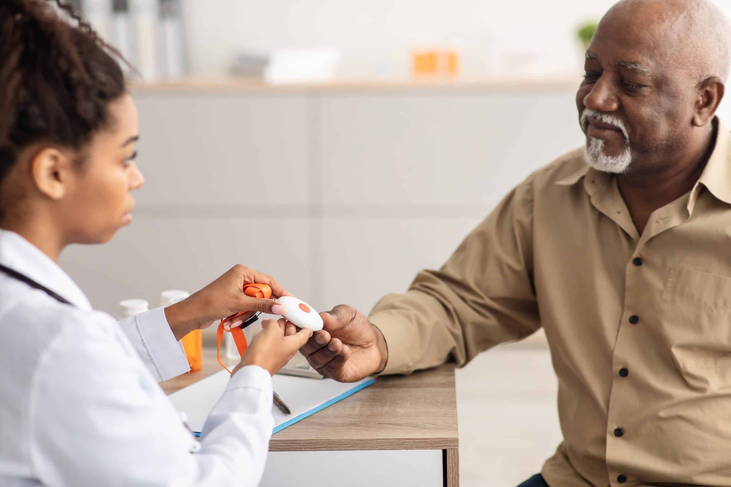 Senior with medical alert system