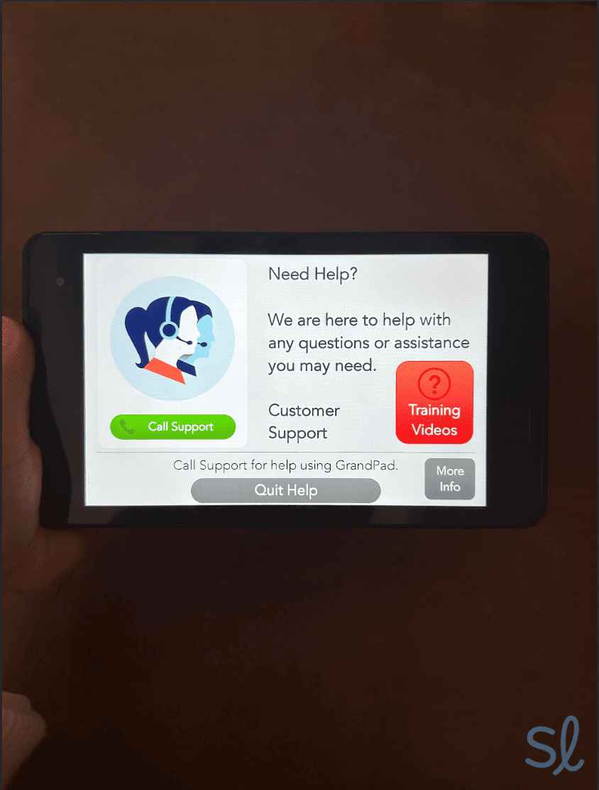 Viewing the GrandPad's customer support options