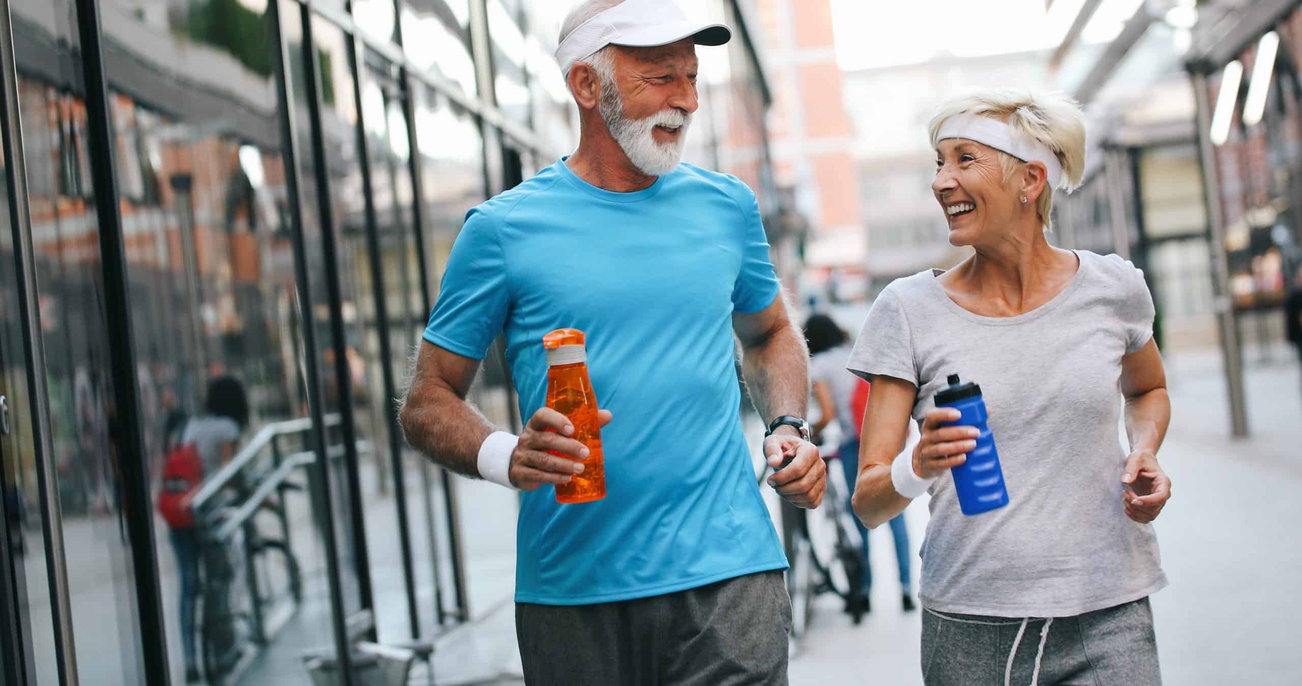 An older couple exercising