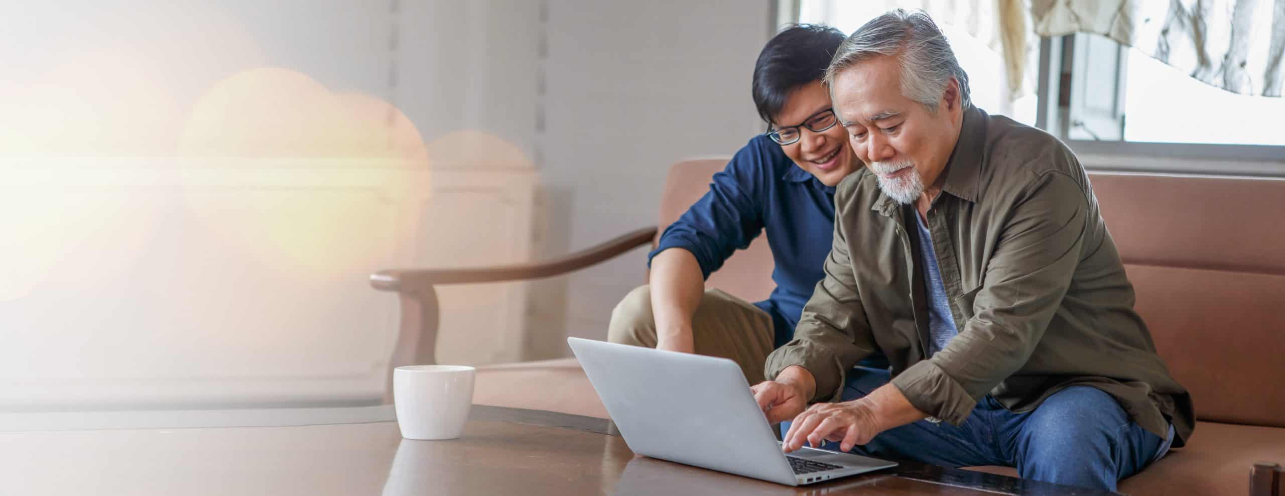 Father and son on the computer