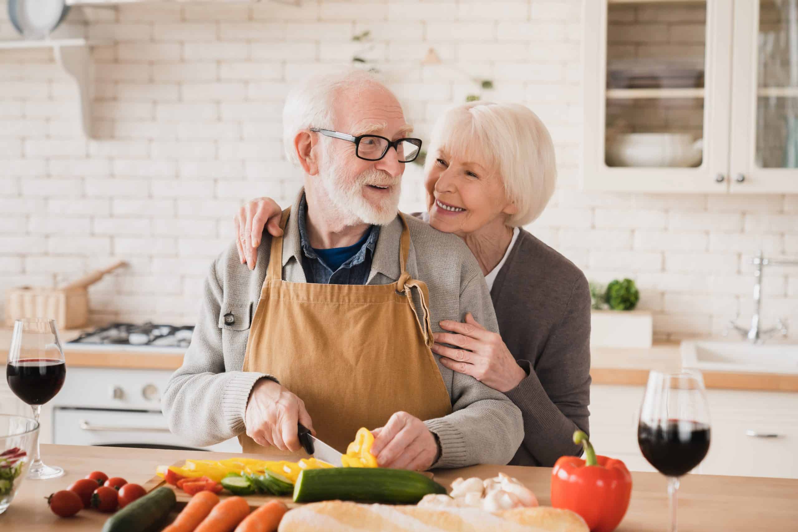 A couple preparing dinner