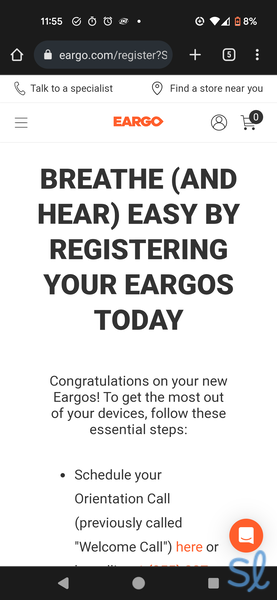 Eargo 7 welcome and registration mobile website screenshot