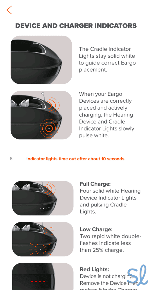 Screenshot of the charging page in the Eargo 7 users’ guide.