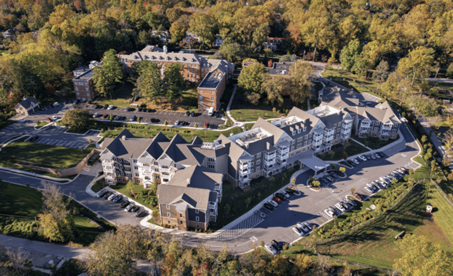 A bird’s-eye view of the property at Springwell Senior Living Community.