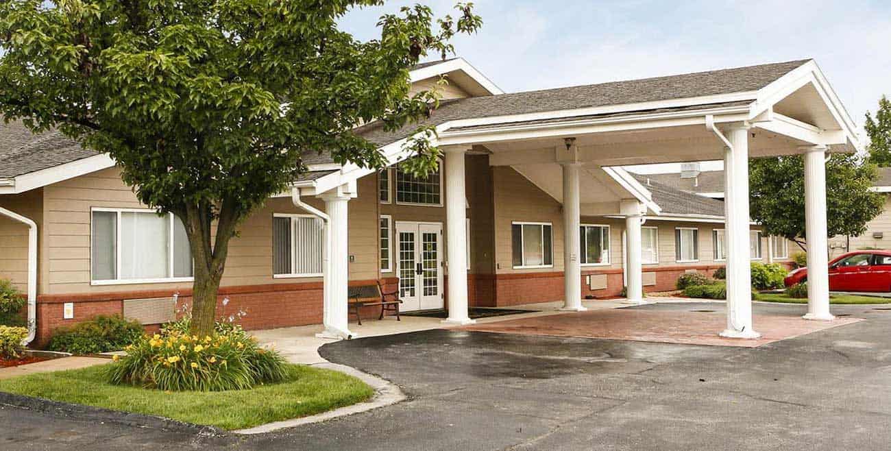 The front entrance at the Gardens Assisted Living and Memory Care.