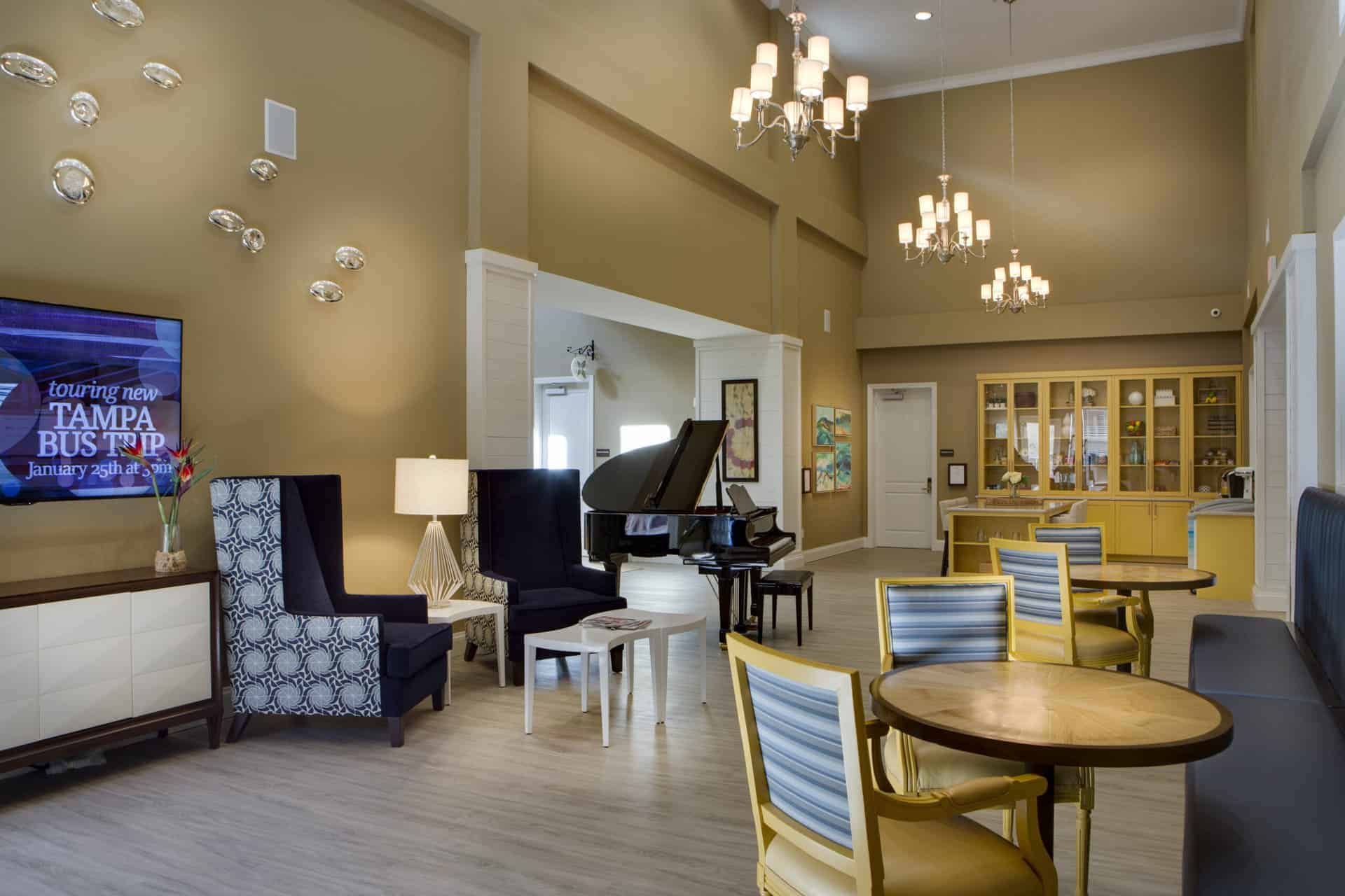 The Legacy at Highwoods Preserve features well-appointed information and entertainment spaces like this one. Image Source: The Legacy at Highwoods Preserve