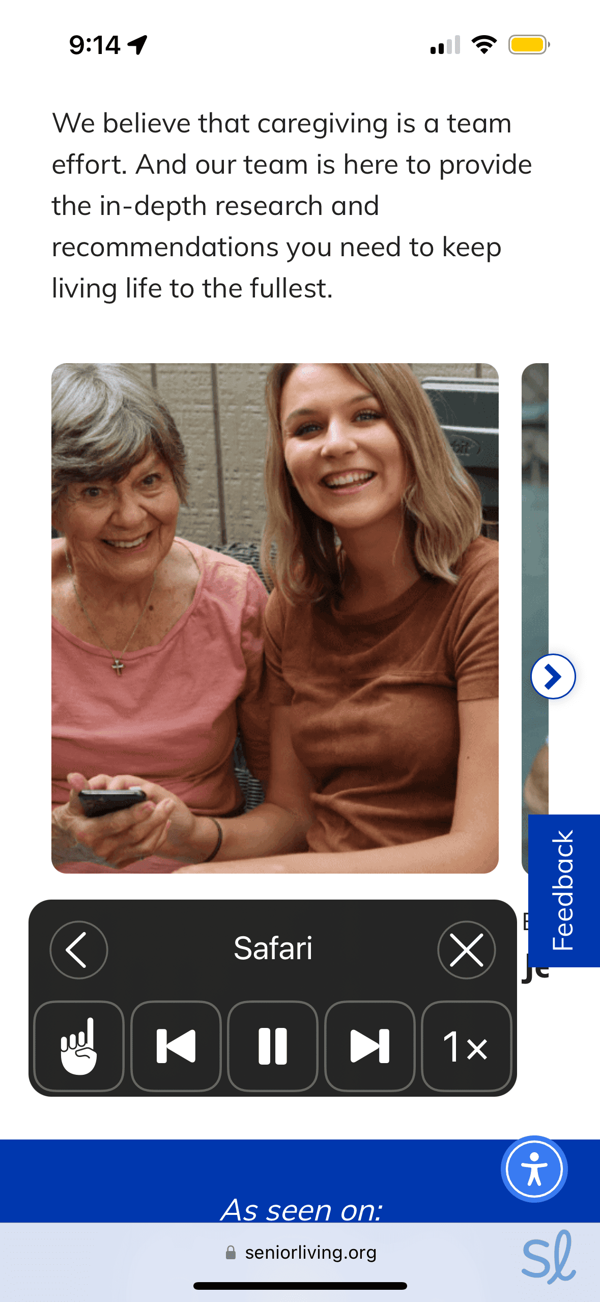Using the iPhone's Spoken Content feature on SeniorLiving.org 