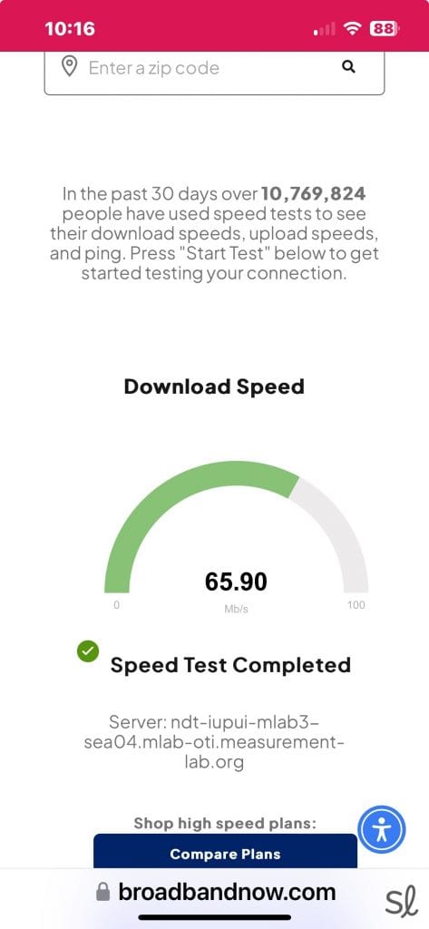 Running a speed test using Xfinity internet